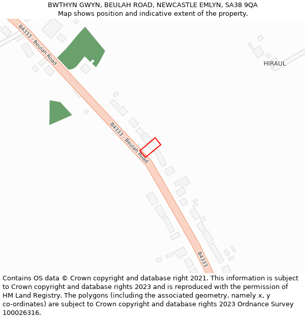 BWTHYN GWYN, BEULAH ROAD, NEWCASTLE EMLYN, SA38 9QA: Location map and indicative extent of plot