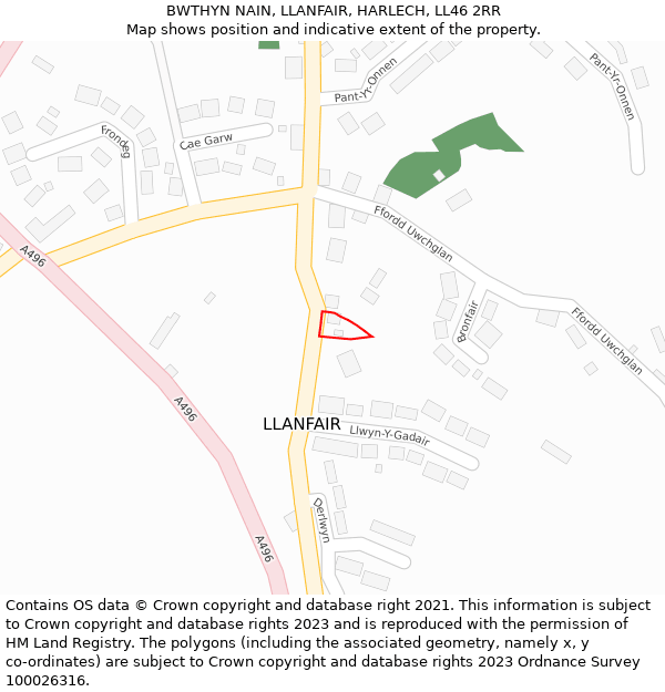 BWTHYN NAIN, LLANFAIR, HARLECH, LL46 2RR: Location map and indicative extent of plot