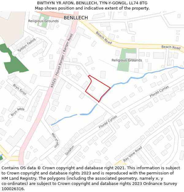 BWTHYN YR AFON, BENLLECH, TYN-Y-GONGL, LL74 8TG: Location map and indicative extent of plot