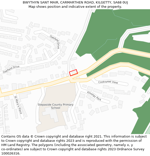 BWYTHYN SANT MAIR, CARMARTHEN ROAD, KILGETTY, SA68 0UJ: Location map and indicative extent of plot