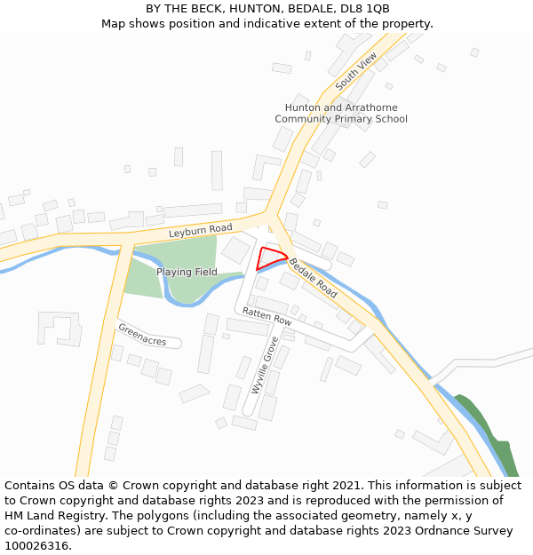 BY THE BECK, HUNTON, BEDALE, DL8 1QB: Location map and indicative extent of plot