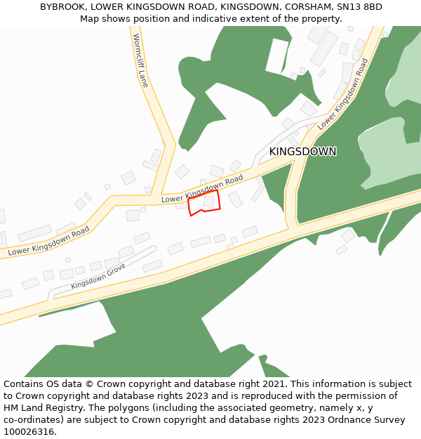 BYBROOK, LOWER KINGSDOWN ROAD, KINGSDOWN, CORSHAM, SN13 8BD: Location map and indicative extent of plot