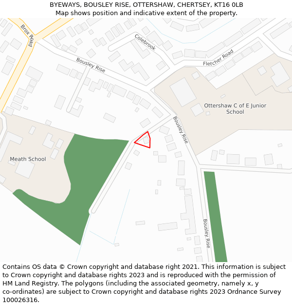 BYEWAYS, BOUSLEY RISE, OTTERSHAW, CHERTSEY, KT16 0LB: Location map and indicative extent of plot