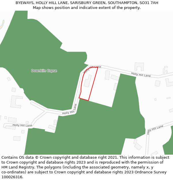 BYEWAYS, HOLLY HILL LANE, SARISBURY GREEN, SOUTHAMPTON, SO31 7AH: Location map and indicative extent of plot