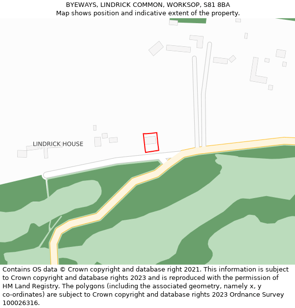 BYEWAYS, LINDRICK COMMON, WORKSOP, S81 8BA: Location map and indicative extent of plot