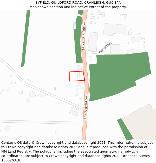 BYFIELD, GUILDFORD ROAD, CRANLEIGH, GU6 8PA: Location map and indicative extent of plot