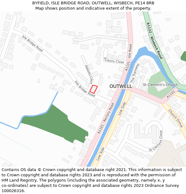 BYFIELD, ISLE BRIDGE ROAD, OUTWELL, WISBECH, PE14 8RB: Location map and indicative extent of plot