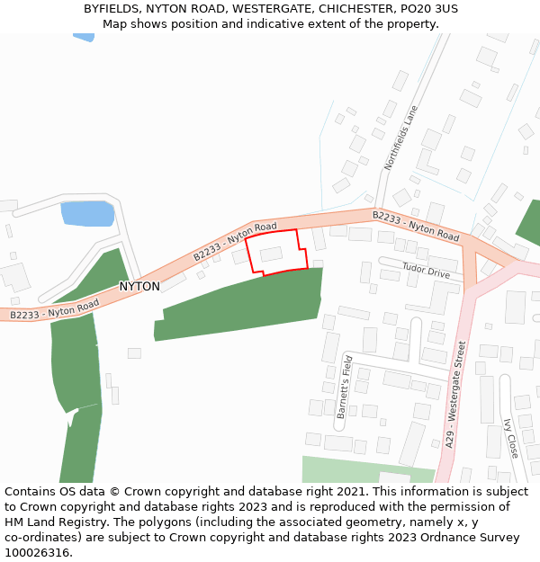 BYFIELDS, NYTON ROAD, WESTERGATE, CHICHESTER, PO20 3US: Location map and indicative extent of plot