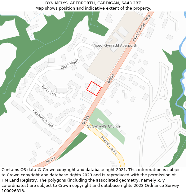 BYN MELYS, ABERPORTH, CARDIGAN, SA43 2BZ: Location map and indicative extent of plot