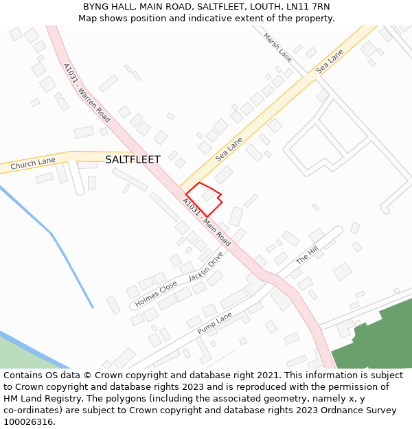 BYNG HALL, MAIN ROAD, SALTFLEET, LOUTH, LN11 7RN: Location map and indicative extent of plot