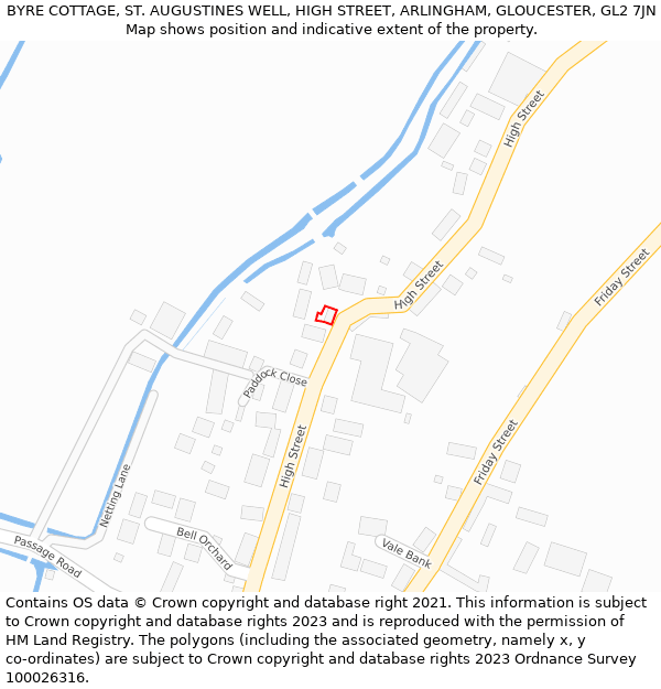 BYRE COTTAGE, ST. AUGUSTINES WELL, HIGH STREET, ARLINGHAM, GLOUCESTER, GL2 7JN: Location map and indicative extent of plot