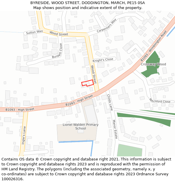 BYRESIDE, WOOD STREET, DODDINGTON, MARCH, PE15 0SA: Location map and indicative extent of plot