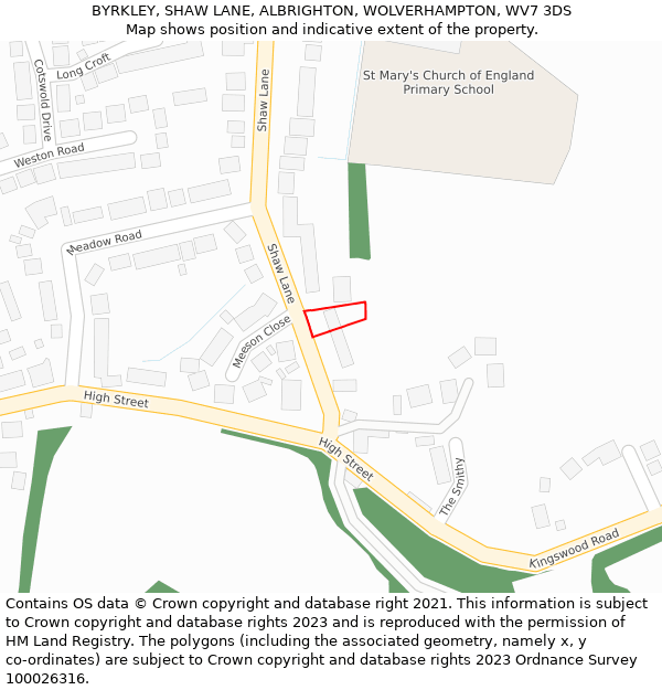 BYRKLEY, SHAW LANE, ALBRIGHTON, WOLVERHAMPTON, WV7 3DS: Location map and indicative extent of plot