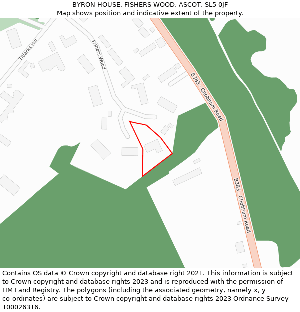 BYRON HOUSE, FISHERS WOOD, ASCOT, SL5 0JF: Location map and indicative extent of plot
