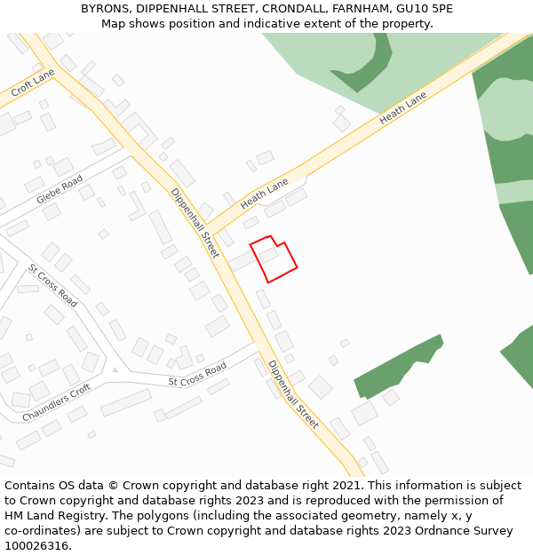 BYRONS, DIPPENHALL STREET, CRONDALL, FARNHAM, GU10 5PE: Location map and indicative extent of plot