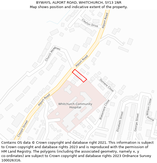 BYWAYS, ALPORT ROAD, WHITCHURCH, SY13 1NR: Location map and indicative extent of plot