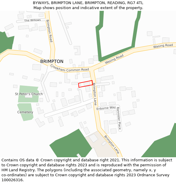 BYWAYS, BRIMPTON LANE, BRIMPTON, READING, RG7 4TL: Location map and indicative extent of plot