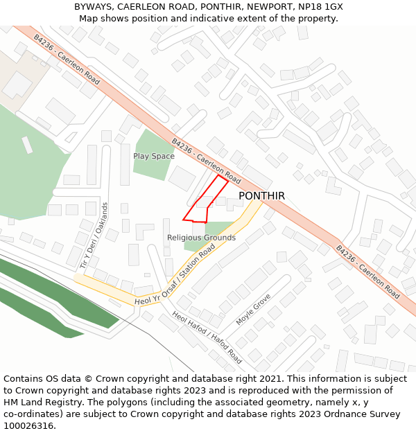 BYWAYS, CAERLEON ROAD, PONTHIR, NEWPORT, NP18 1GX: Location map and indicative extent of plot