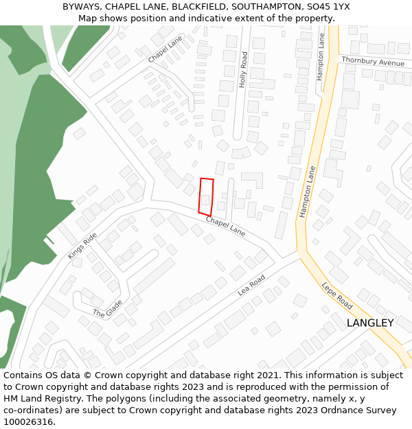 BYWAYS, CHAPEL LANE, BLACKFIELD, SOUTHAMPTON, SO45 1YX: Location map and indicative extent of plot