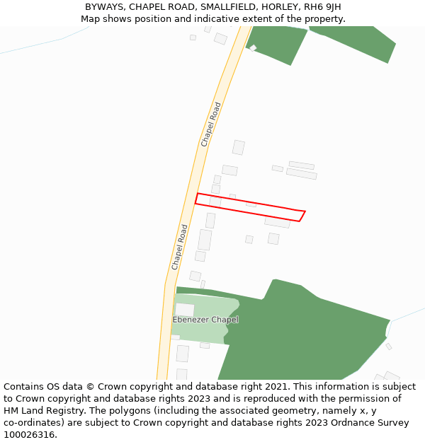BYWAYS, CHAPEL ROAD, SMALLFIELD, HORLEY, RH6 9JH: Location map and indicative extent of plot