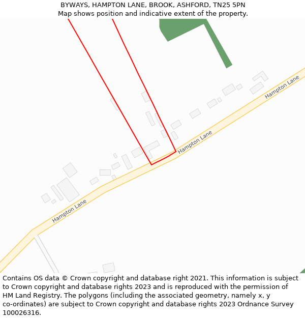 BYWAYS, HAMPTON LANE, BROOK, ASHFORD, TN25 5PN: Location map and indicative extent of plot