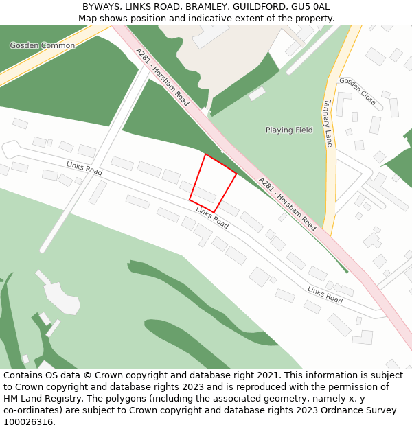 BYWAYS, LINKS ROAD, BRAMLEY, GUILDFORD, GU5 0AL: Location map and indicative extent of plot