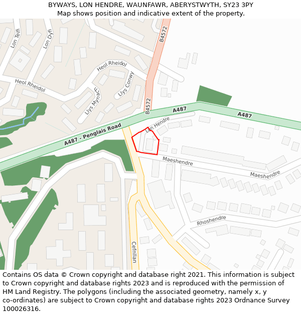 BYWAYS, LON HENDRE, WAUNFAWR, ABERYSTWYTH, SY23 3PY: Location map and indicative extent of plot