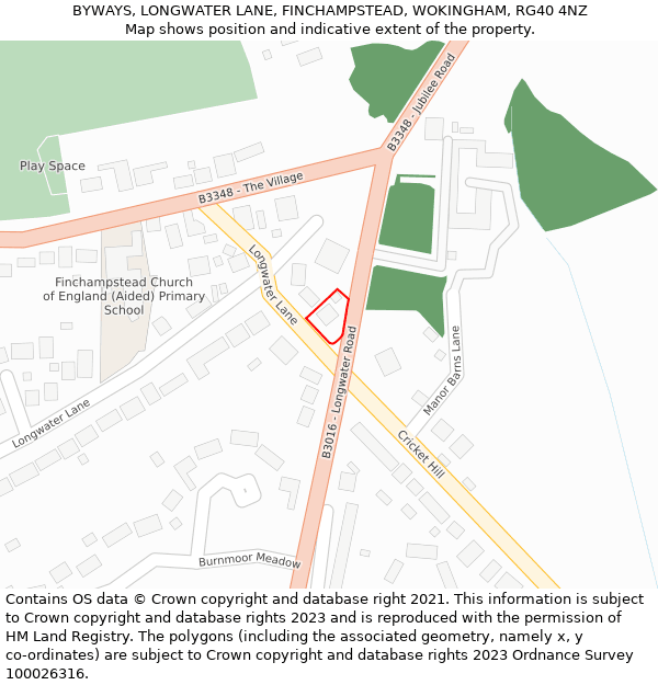 BYWAYS, LONGWATER LANE, FINCHAMPSTEAD, WOKINGHAM, RG40 4NZ: Location map and indicative extent of plot
