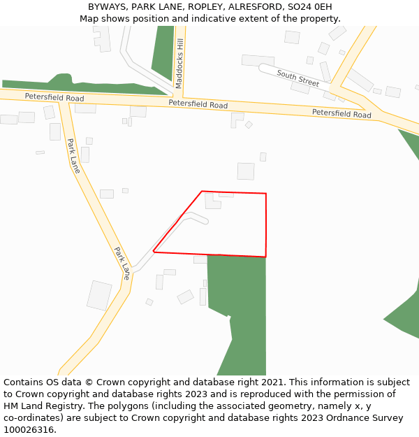 BYWAYS, PARK LANE, ROPLEY, ALRESFORD, SO24 0EH: Location map and indicative extent of plot