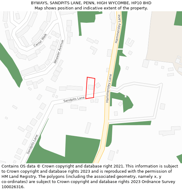 BYWAYS, SANDPITS LANE, PENN, HIGH WYCOMBE, HP10 8HD: Location map and indicative extent of plot