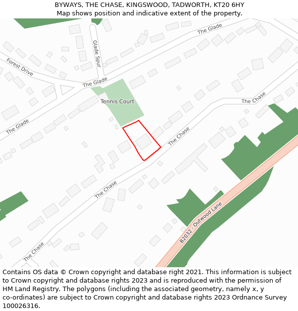 BYWAYS, THE CHASE, KINGSWOOD, TADWORTH, KT20 6HY: Location map and indicative extent of plot