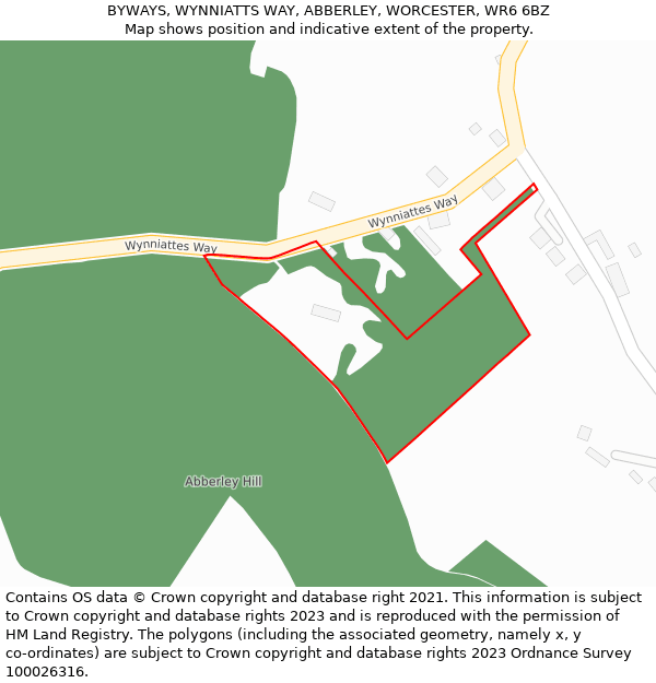 BYWAYS, WYNNIATTS WAY, ABBERLEY, WORCESTER, WR6 6BZ: Location map and indicative extent of plot