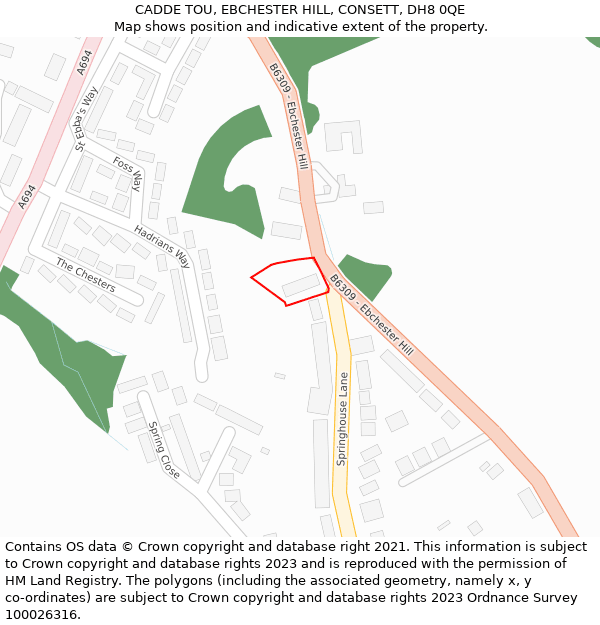 CADDE TOU, EBCHESTER HILL, CONSETT, DH8 0QE: Location map and indicative extent of plot