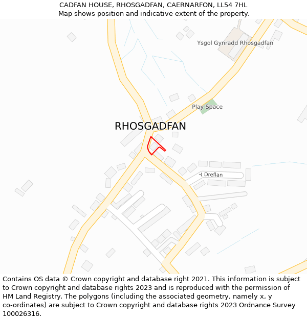 CADFAN HOUSE, RHOSGADFAN, CAERNARFON, LL54 7HL: Location map and indicative extent of plot