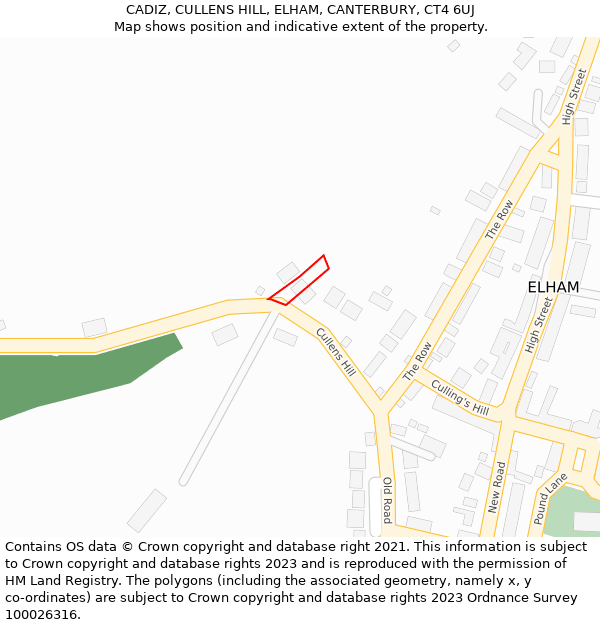 CADIZ, CULLENS HILL, ELHAM, CANTERBURY, CT4 6UJ: Location map and indicative extent of plot