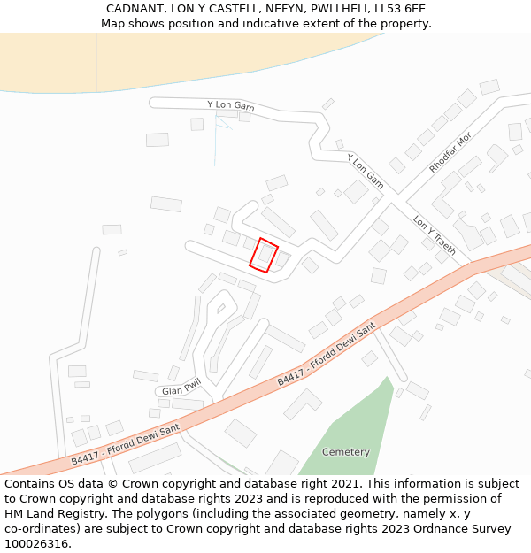 CADNANT, LON Y CASTELL, NEFYN, PWLLHELI, LL53 6EE: Location map and indicative extent of plot
