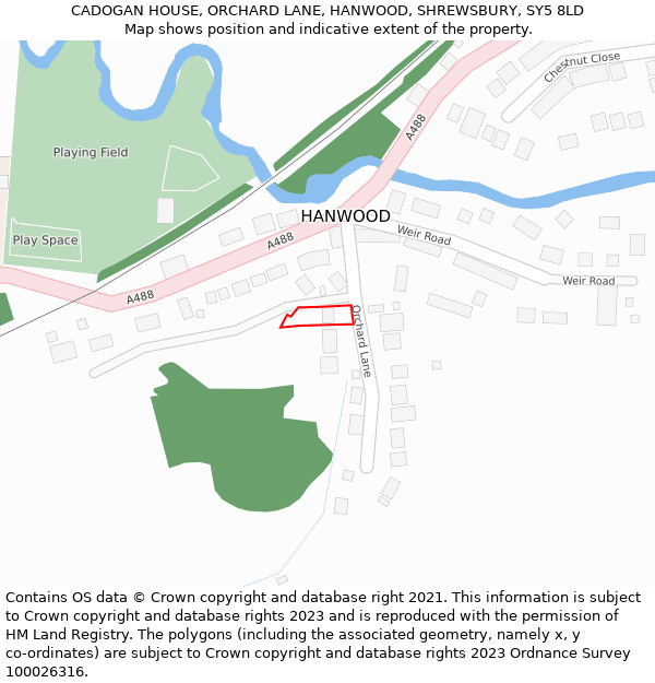 CADOGAN HOUSE, ORCHARD LANE, HANWOOD, SHREWSBURY, SY5 8LD: Location map and indicative extent of plot