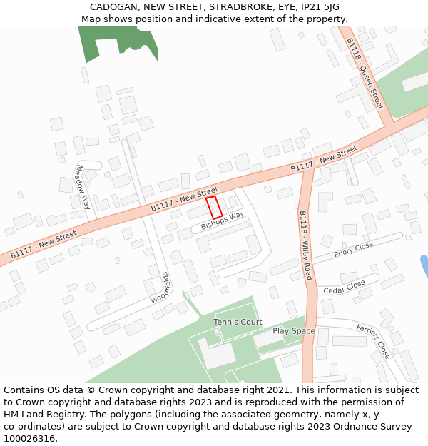 CADOGAN, NEW STREET, STRADBROKE, EYE, IP21 5JG: Location map and indicative extent of plot