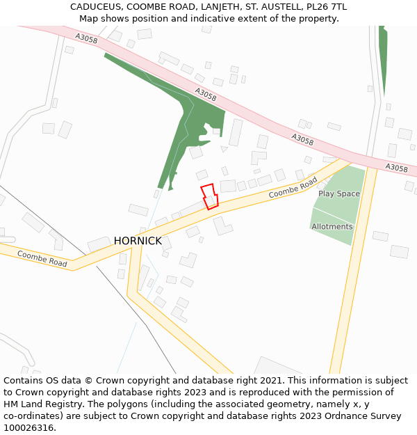 CADUCEUS, COOMBE ROAD, LANJETH, ST. AUSTELL, PL26 7TL: Location map and indicative extent of plot