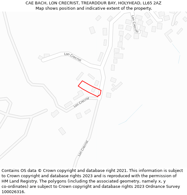 CAE BACH, LON CRECRIST, TREARDDUR BAY, HOLYHEAD, LL65 2AZ: Location map and indicative extent of plot