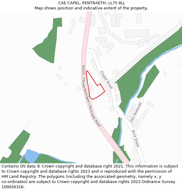 CAE CAPEL, PENTRAETH, LL75 8LJ: Location map and indicative extent of plot