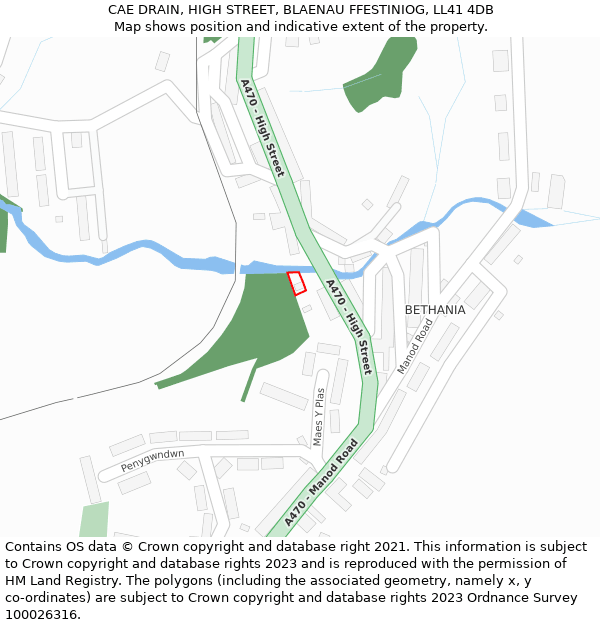 CAE DRAIN, HIGH STREET, BLAENAU FFESTINIOG, LL41 4DB: Location map and indicative extent of plot