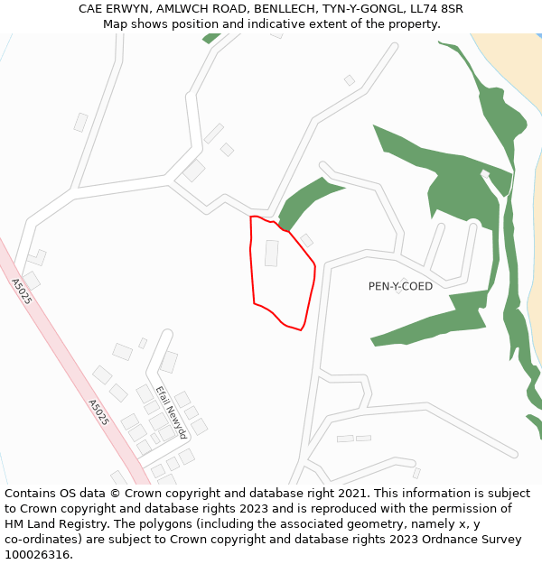 CAE ERWYN, AMLWCH ROAD, BENLLECH, TYN-Y-GONGL, LL74 8SR: Location map and indicative extent of plot