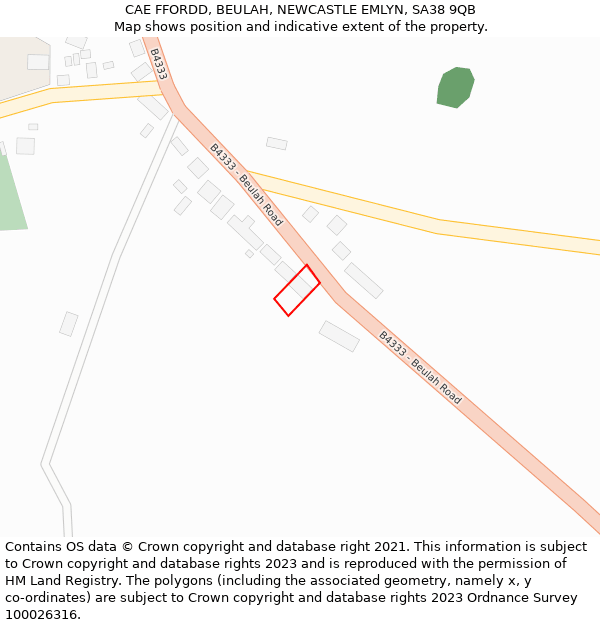 CAE FFORDD, BEULAH, NEWCASTLE EMLYN, SA38 9QB: Location map and indicative extent of plot