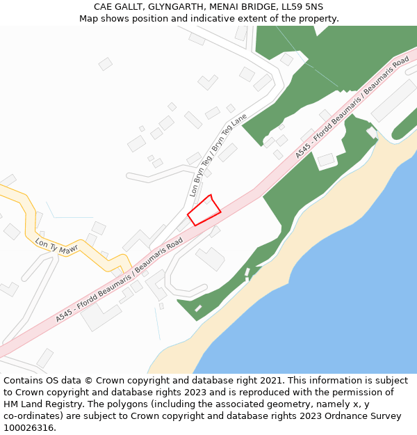 CAE GALLT, GLYNGARTH, MENAI BRIDGE, LL59 5NS: Location map and indicative extent of plot