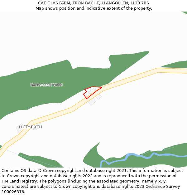 CAE GLAS FARM, FRON BACHE, LLANGOLLEN, LL20 7BS: Location map and indicative extent of plot