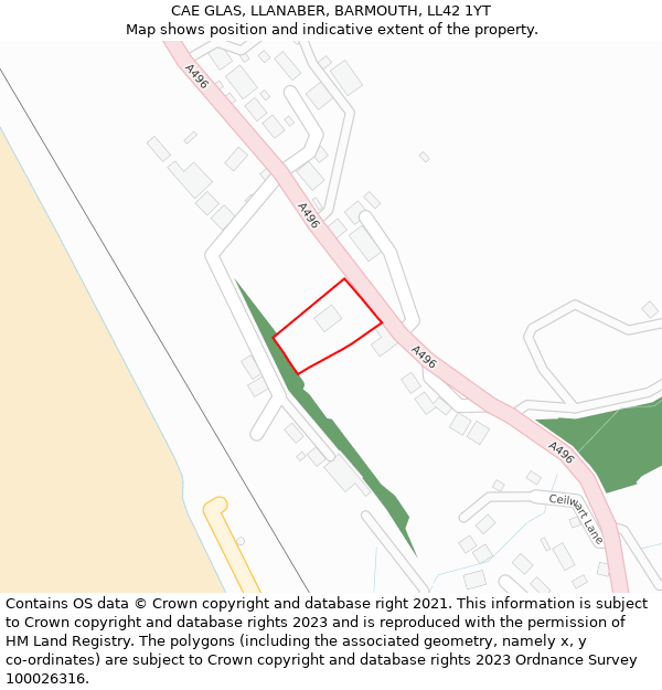 CAE GLAS, LLANABER, BARMOUTH, LL42 1YT: Location map and indicative extent of plot