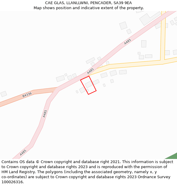 CAE GLAS, LLANLLWNI, PENCADER, SA39 9EA: Location map and indicative extent of plot