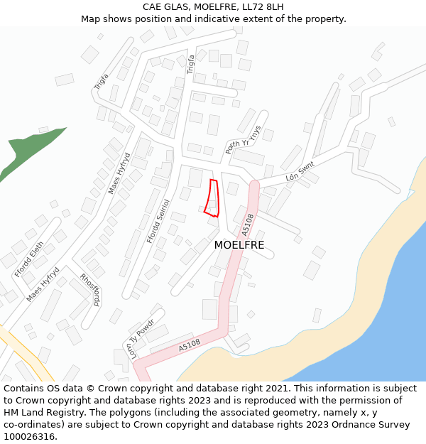 CAE GLAS, MOELFRE, LL72 8LH: Location map and indicative extent of plot