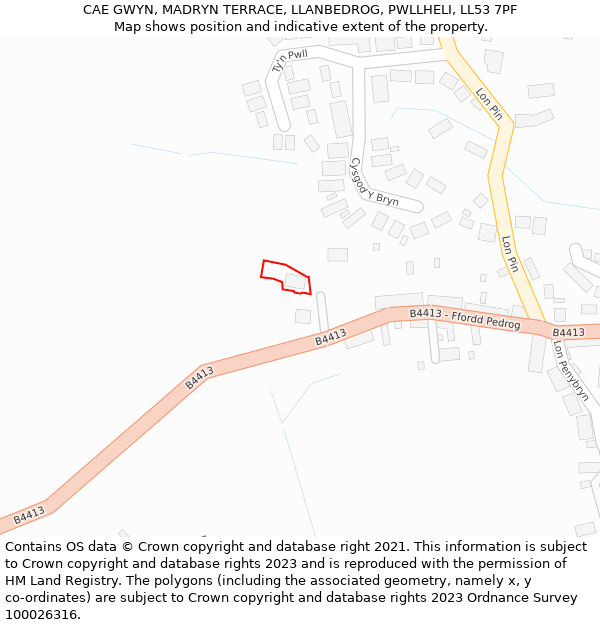 CAE GWYN, MADRYN TERRACE, LLANBEDROG, PWLLHELI, LL53 7PF: Location map and indicative extent of plot
